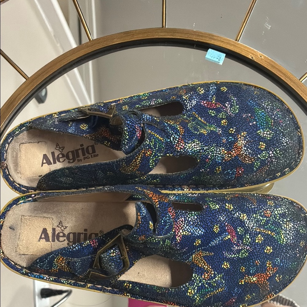 Alegria Blue Mules with Whimsical Design